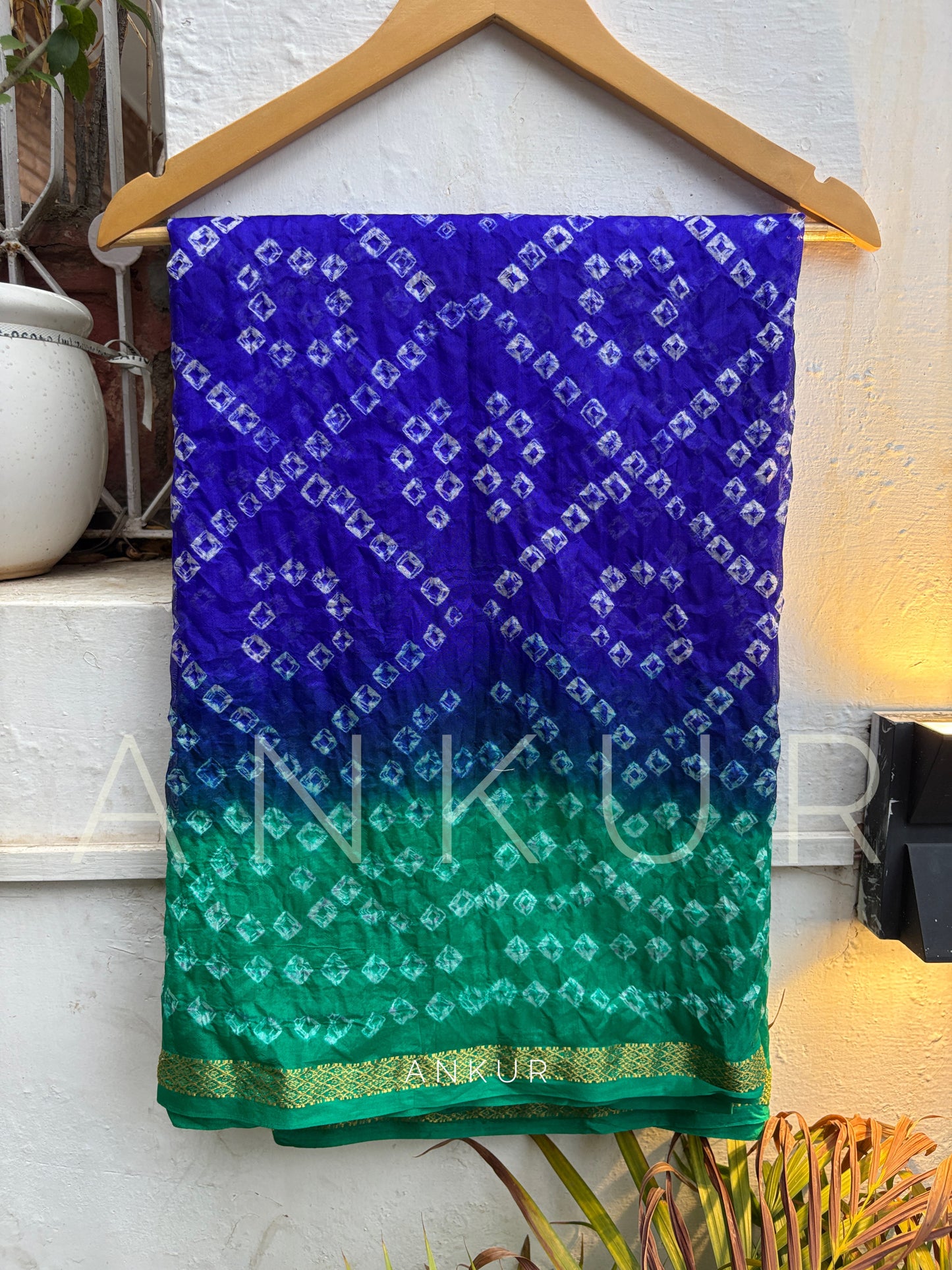 Green Blue Shades Silk Bandhani