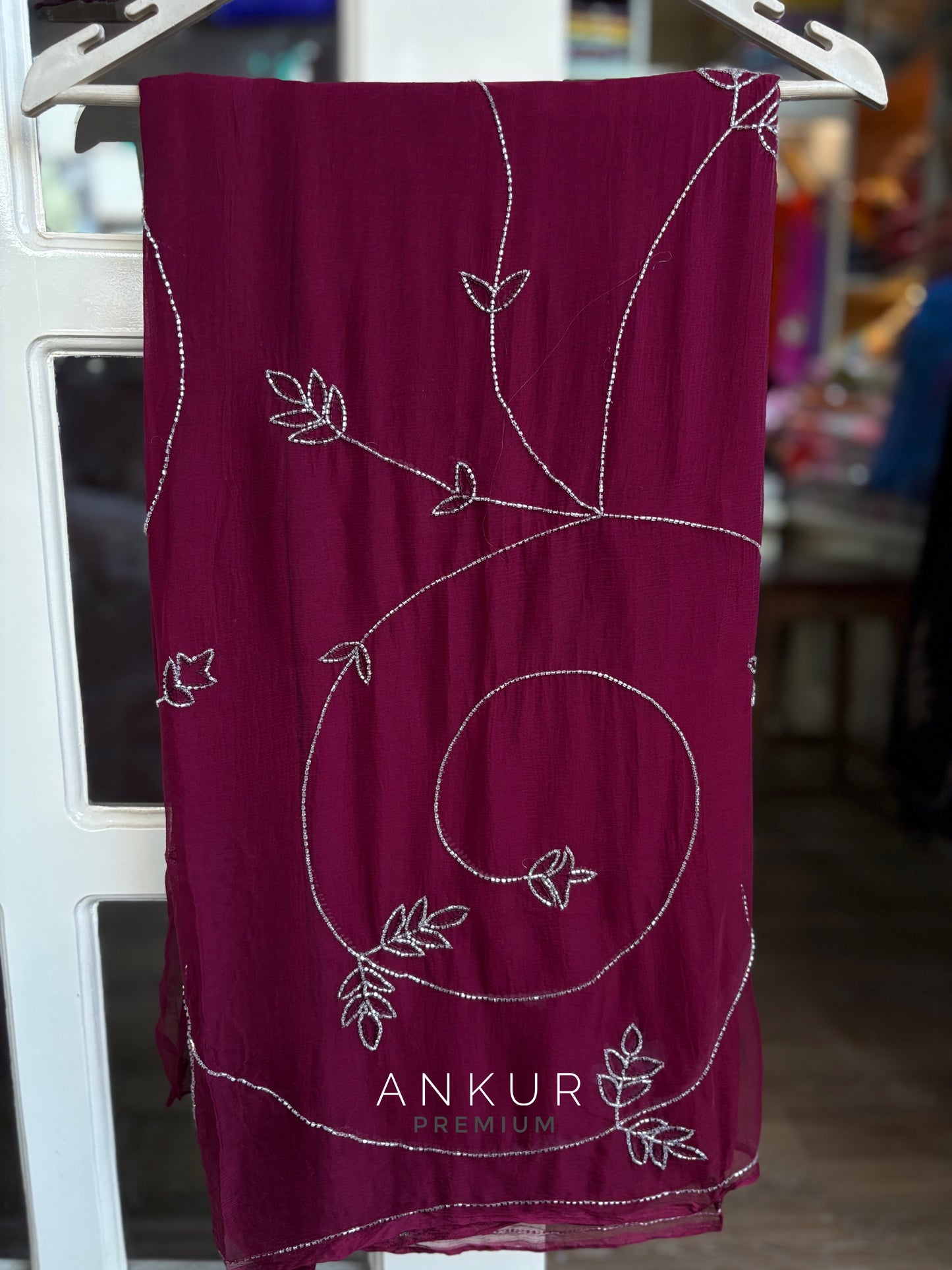 Madhurima wine Sequins Pure Chiffon PremSundari