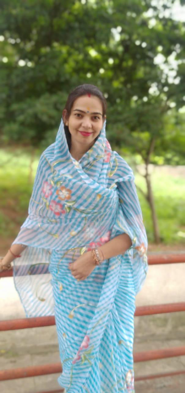 Sky Blue Ragini brush paint Lehriya