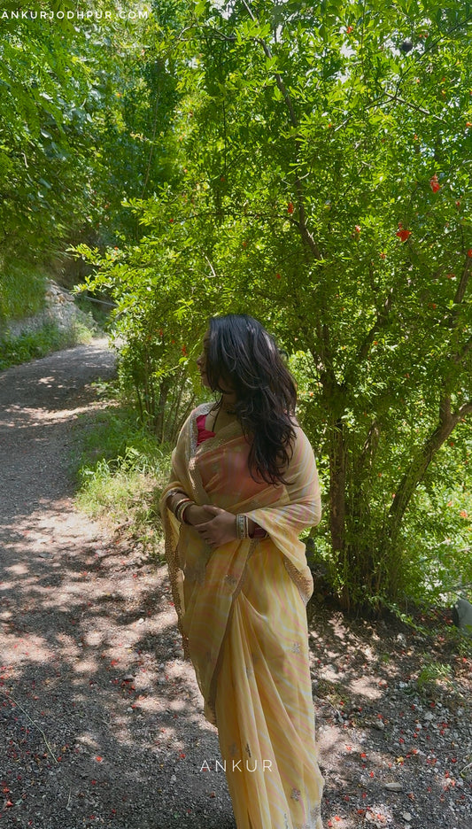 Yellow with double Lehriya Zardozi Nagina