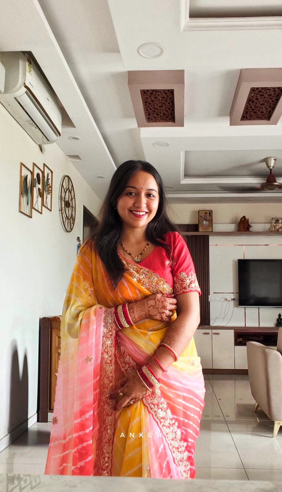 Shaded Lehriya Yellow To Red Nagina