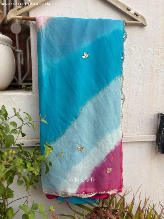 Rani Blue Queenly Lehriya Nagina
