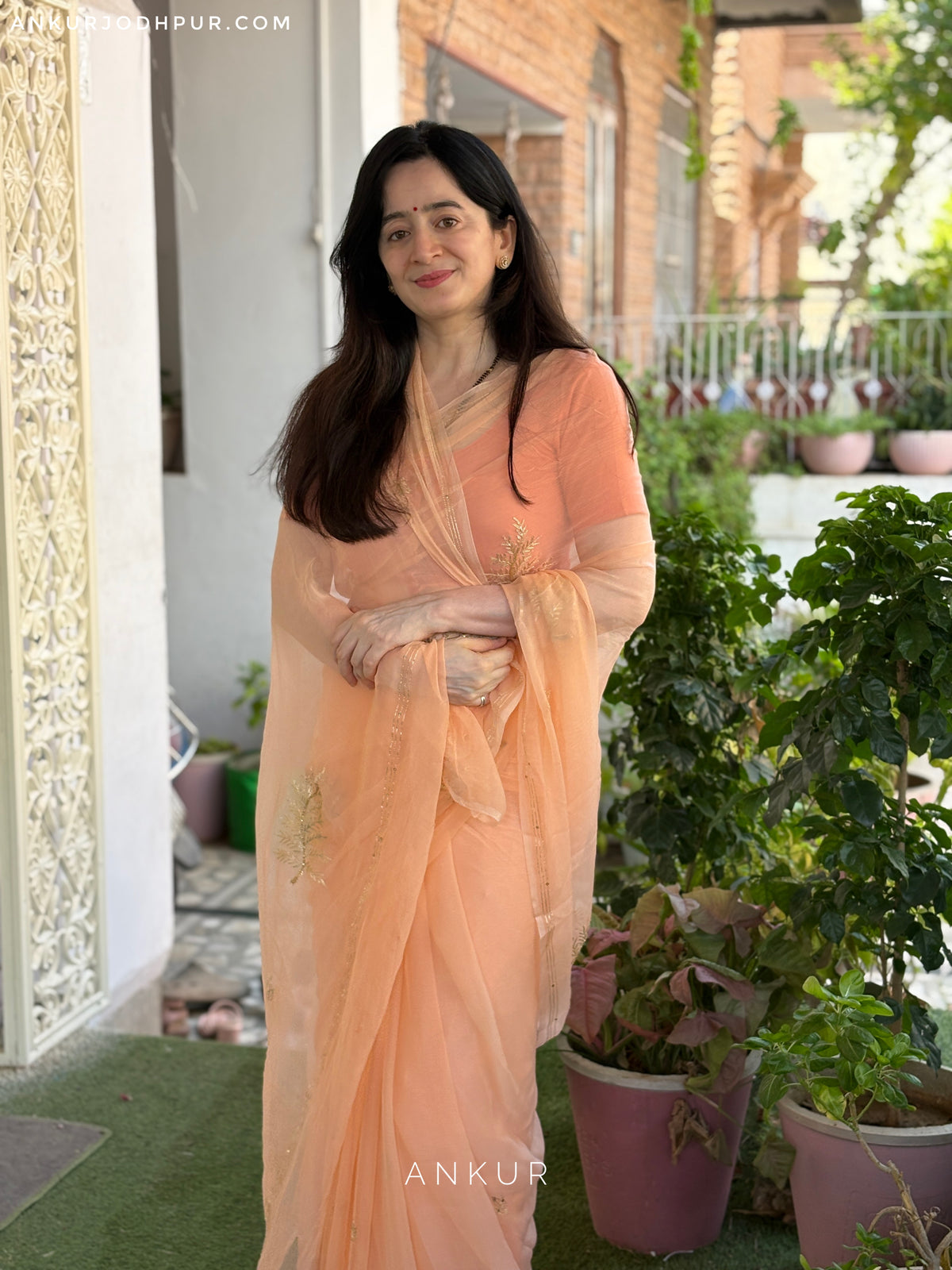Gulnaar Peach Leaf Pure Chiffon PremSundari