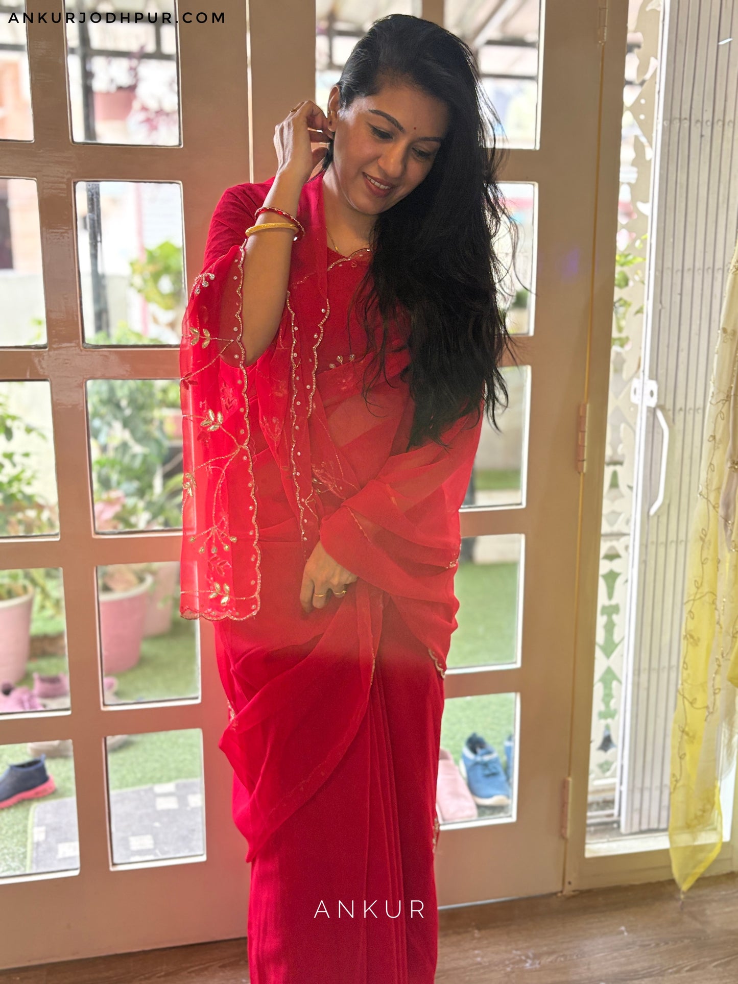 Ruby Red cut dana Suhani 2.0 Half Pallu Jaal work