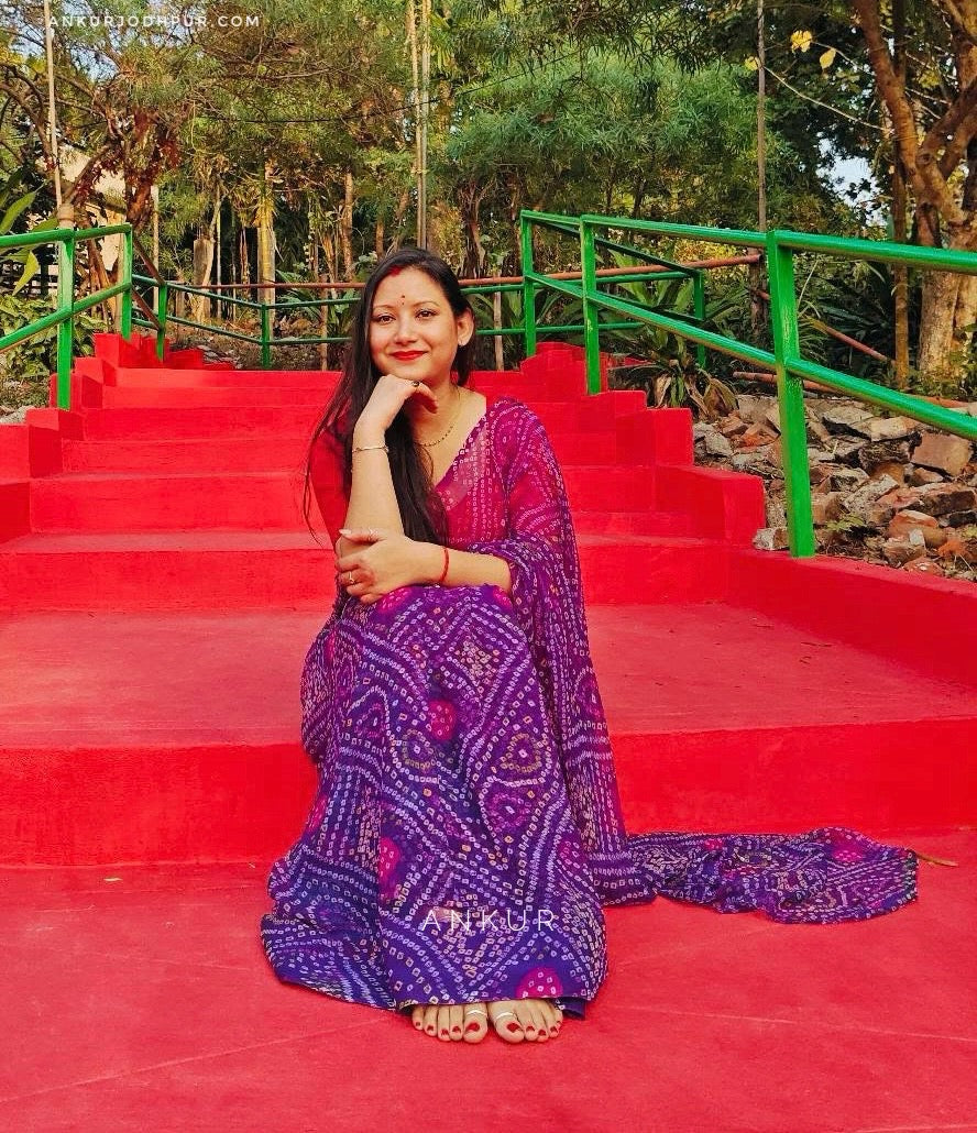 Purple Bandhani Saree with Ladu