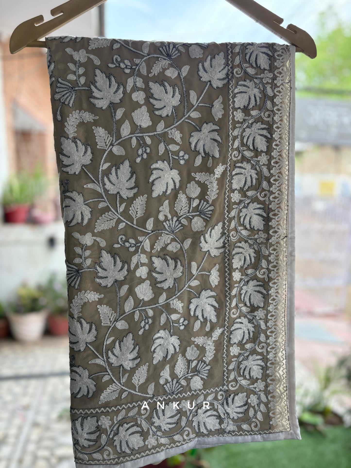 Copper gray Kashmiri Ari work