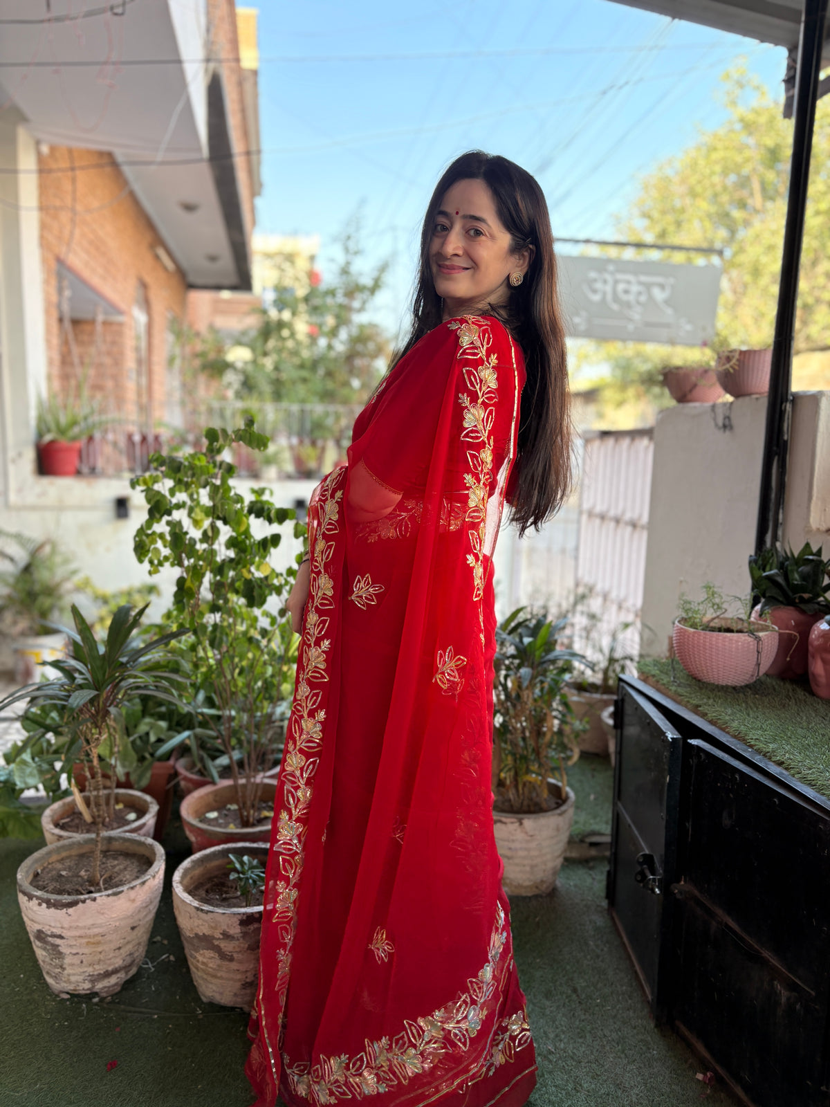 Bright Red Multi Gota Anvi