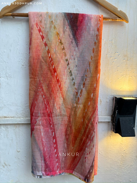 Orange Patterned Stripe Vintage Isha Chiffon lehriya