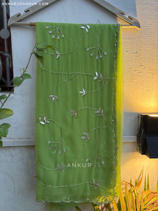 Pista Green cut dana Suhani 2.0 Half Pallu Jaal work
