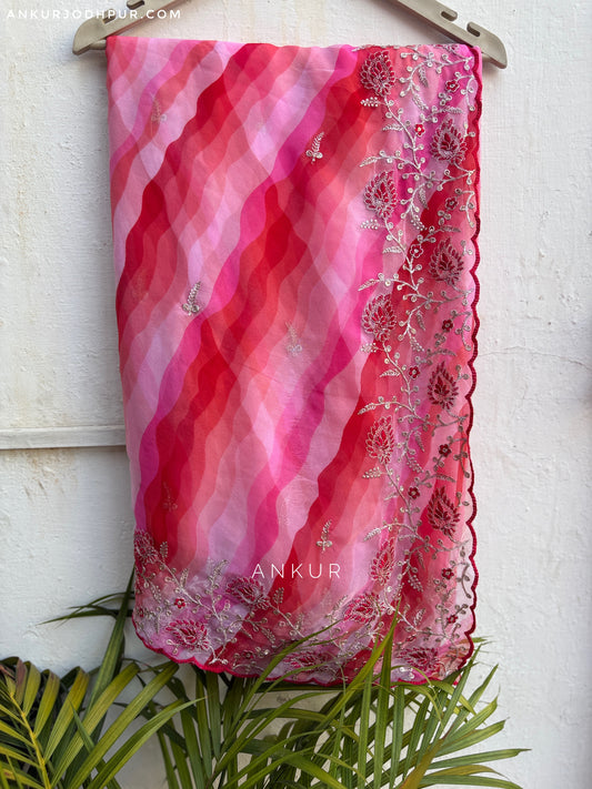 Rani Pink with double Lehriya Zardozi Nagina
