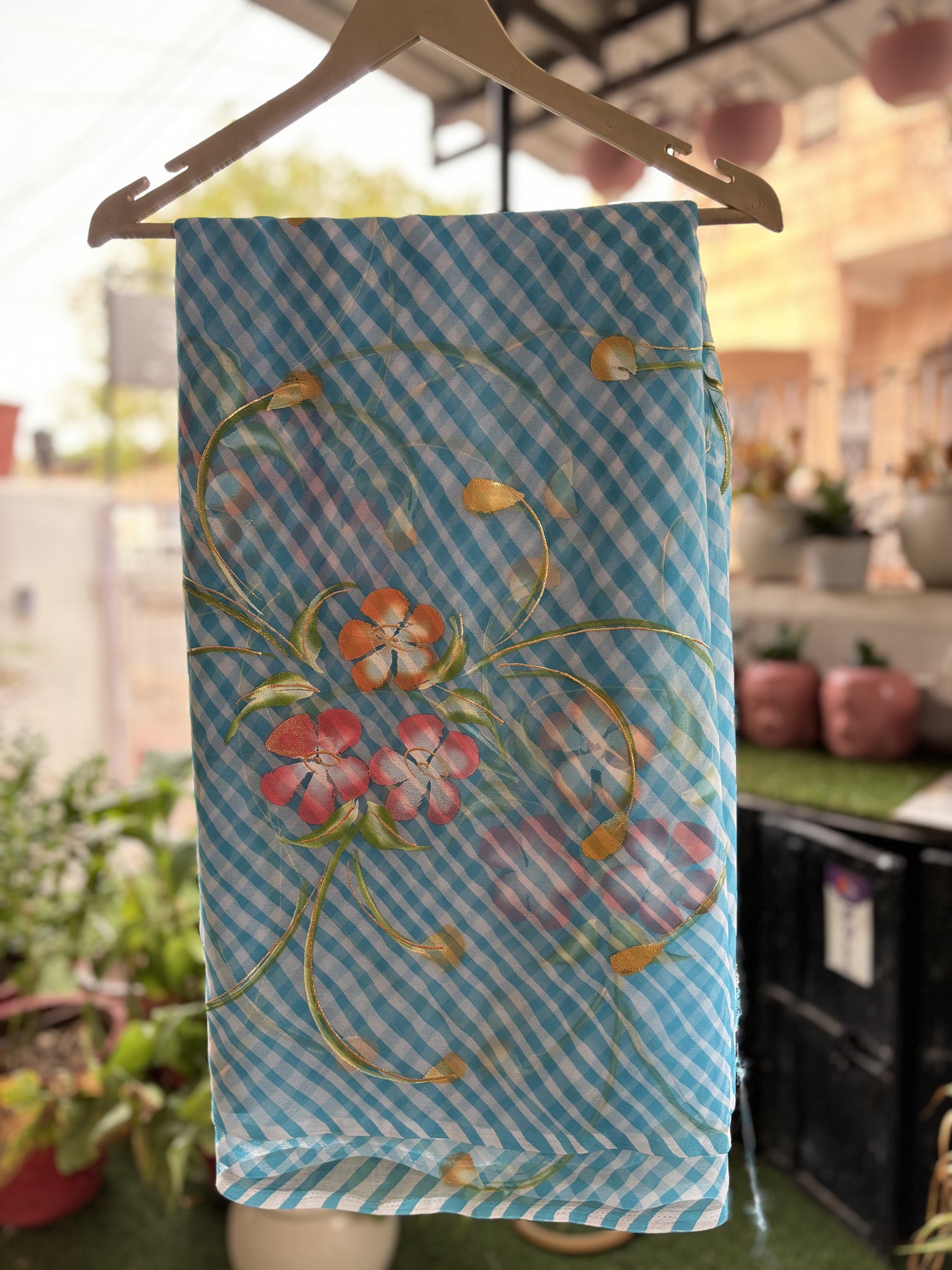 Sky Blue Ragini brush paint Lehriya