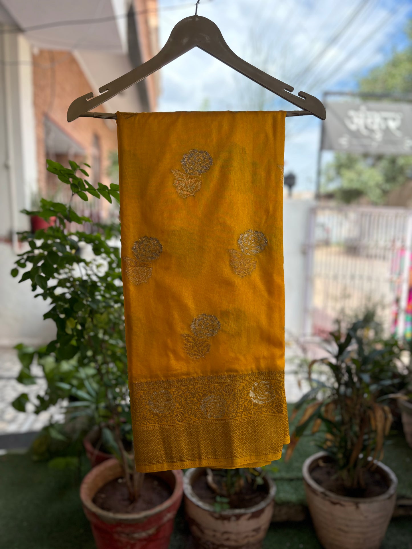 Yellow Silk with Zari Weaving