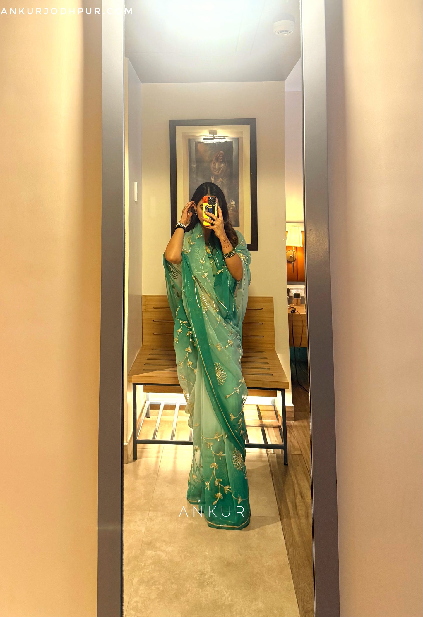 Zarqa Emerald in Jaal work Anvi