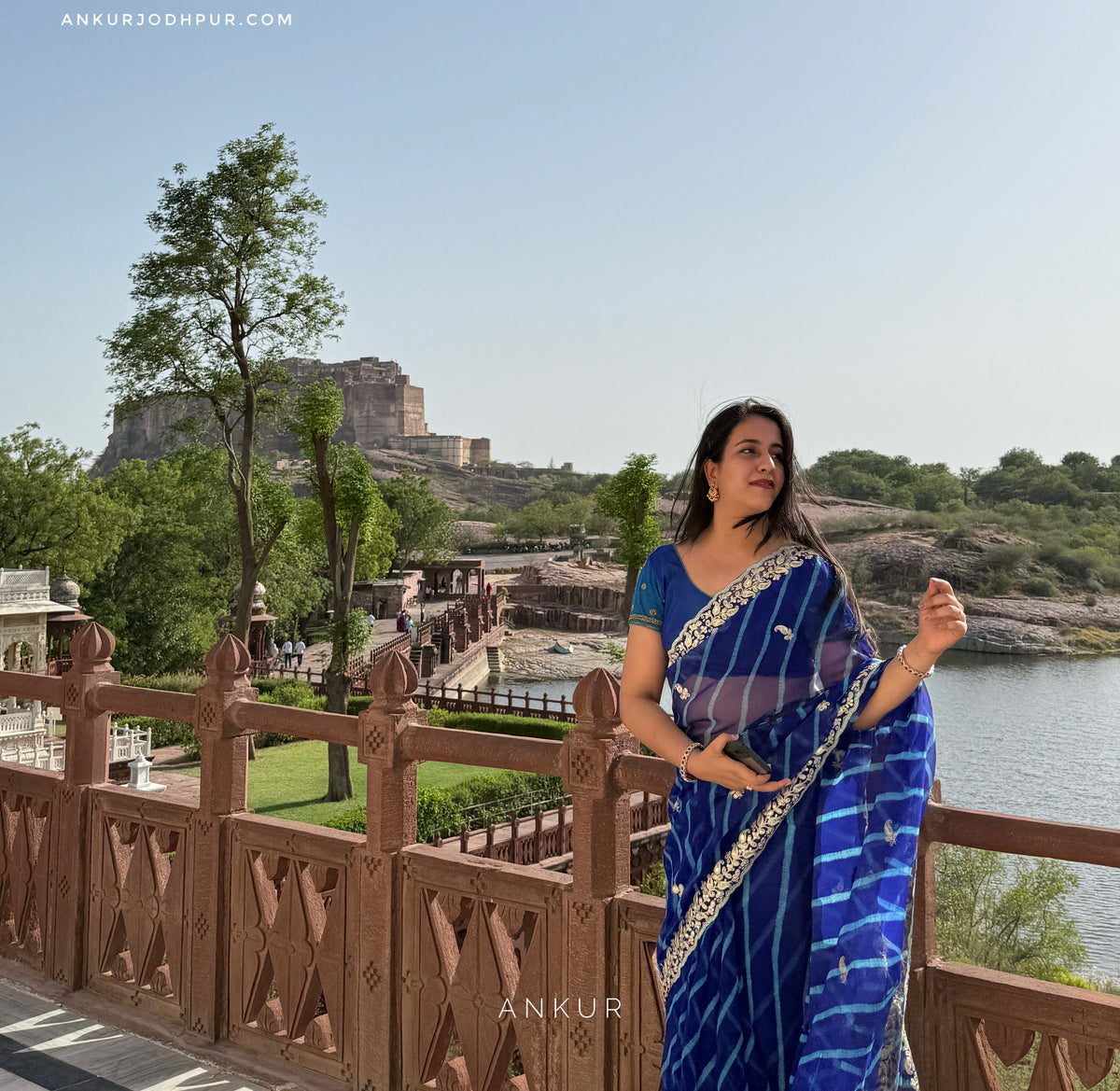 Peacock Blue Lehriya Zardozi Nagina