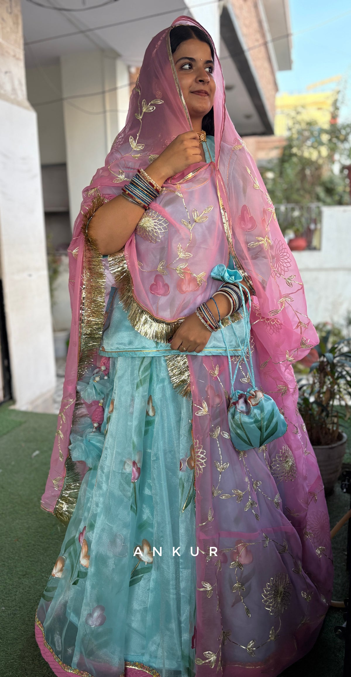 Blue with Pink Rajputi Poshak