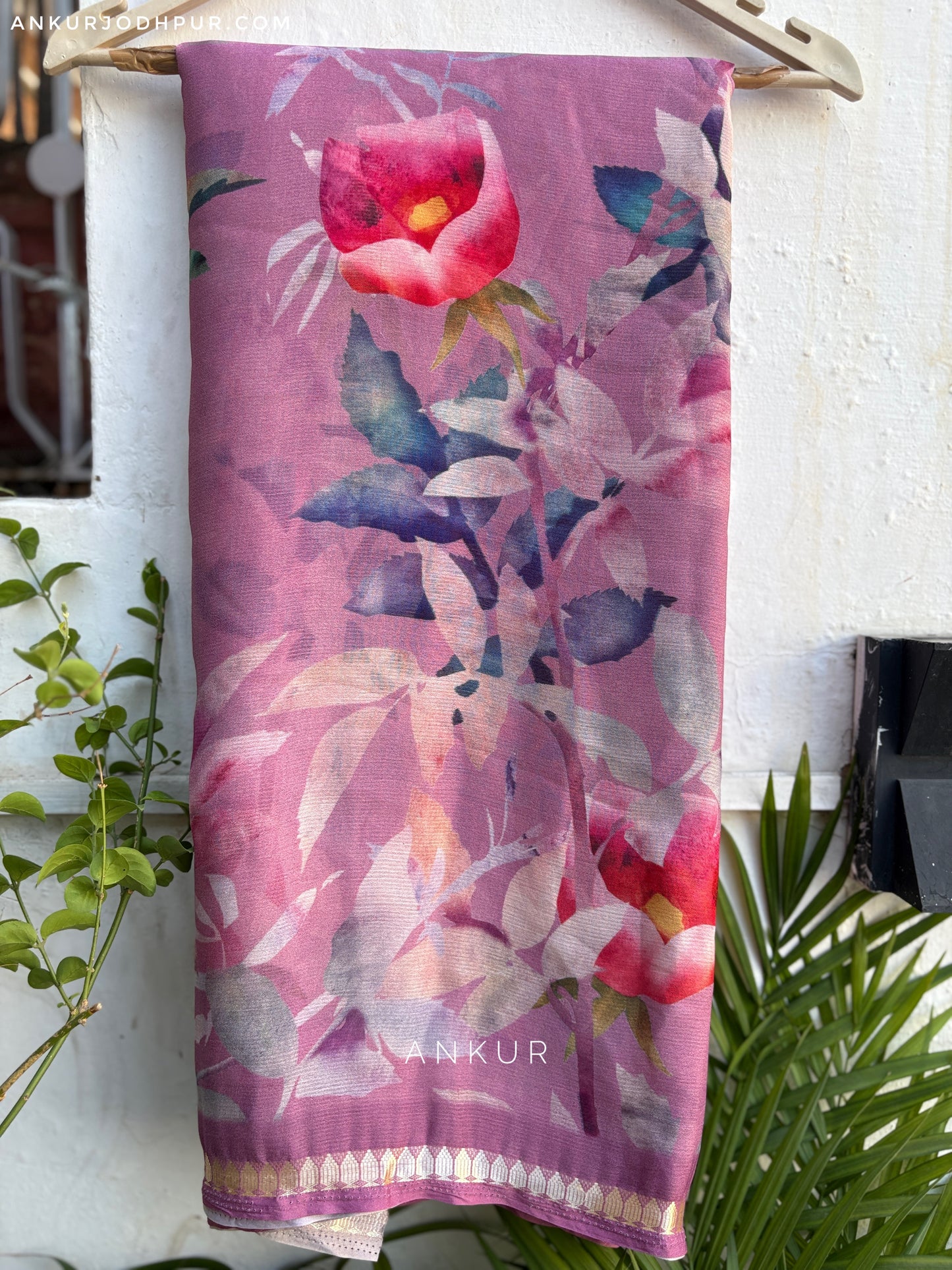 Mauve Meadow Whisper Vintage Isha Premium Chiffon