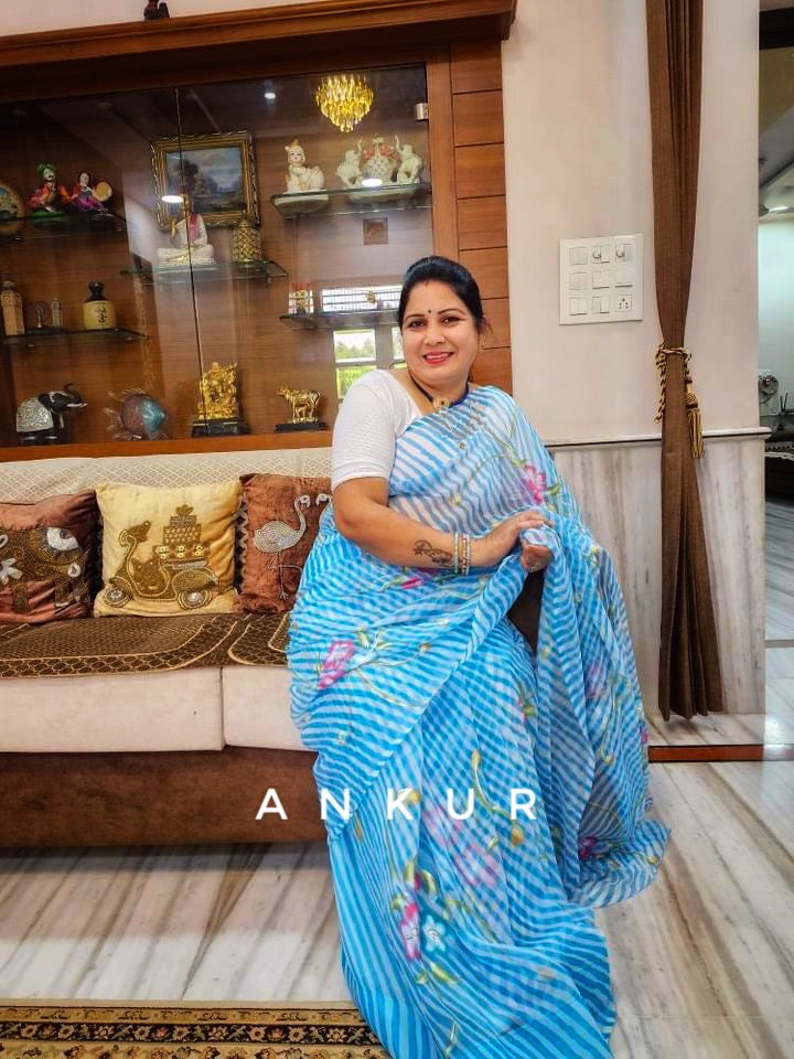 Sky Blue Ragini brush paint Lehriya