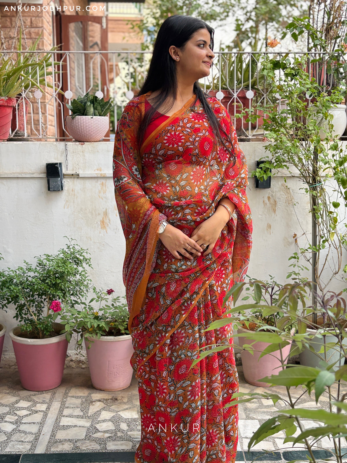 Flowery Cotton Design ten Vintage Isha Chiffon