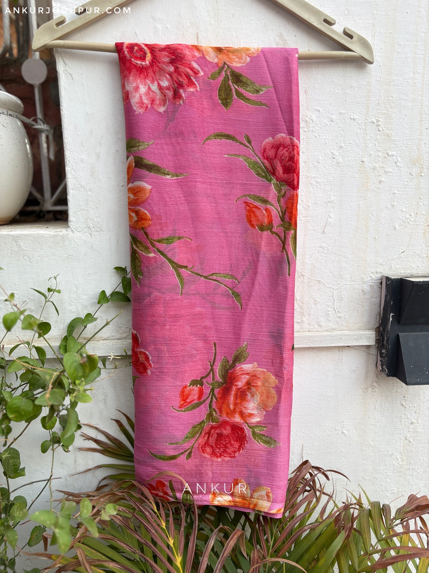 Pink double colour Crep Silk saree