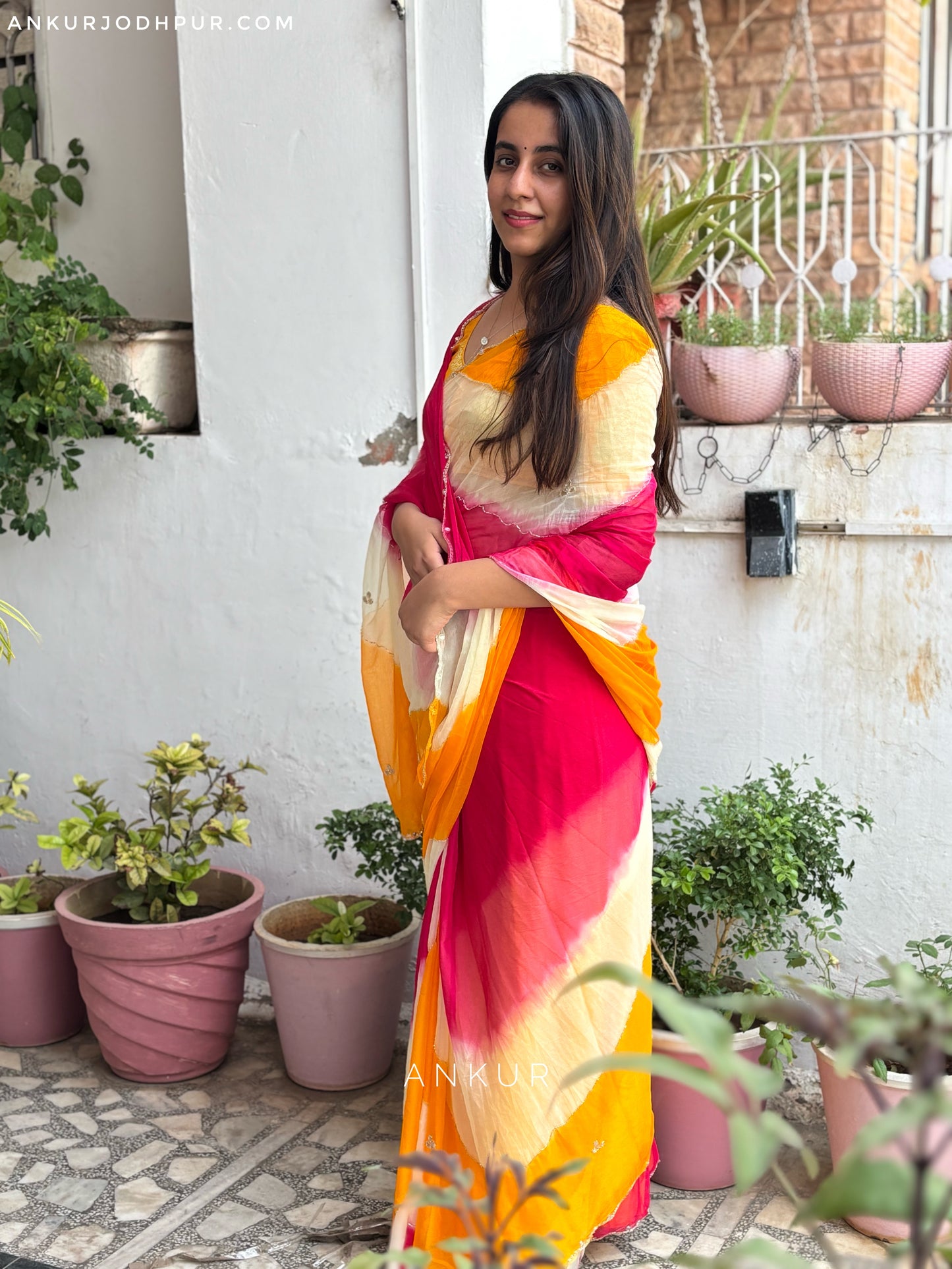 Rani Yellow Queenly Lehriya Nagina
