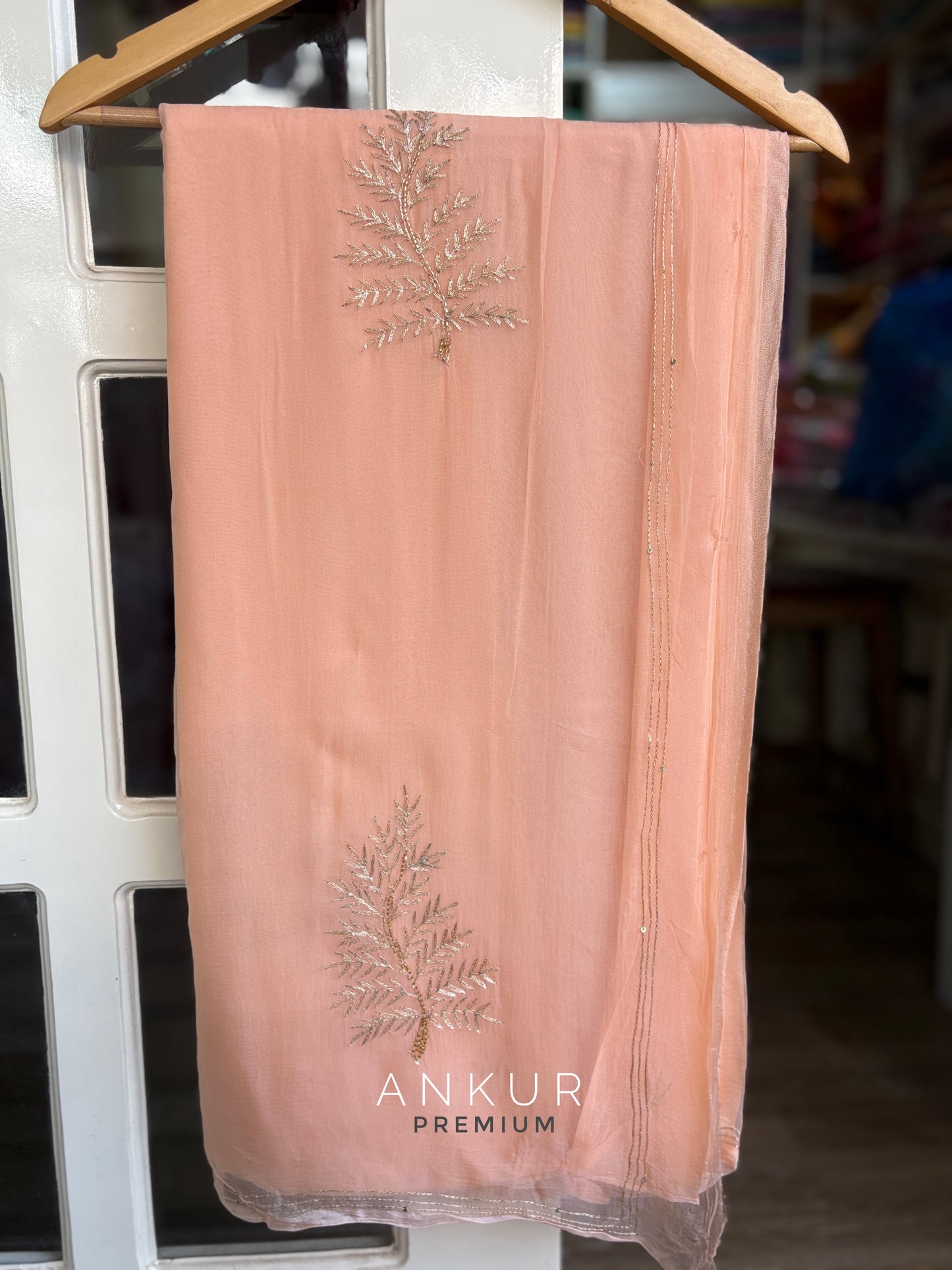 Gulnaar Peach Leaf Pure Chiffon PremSundari