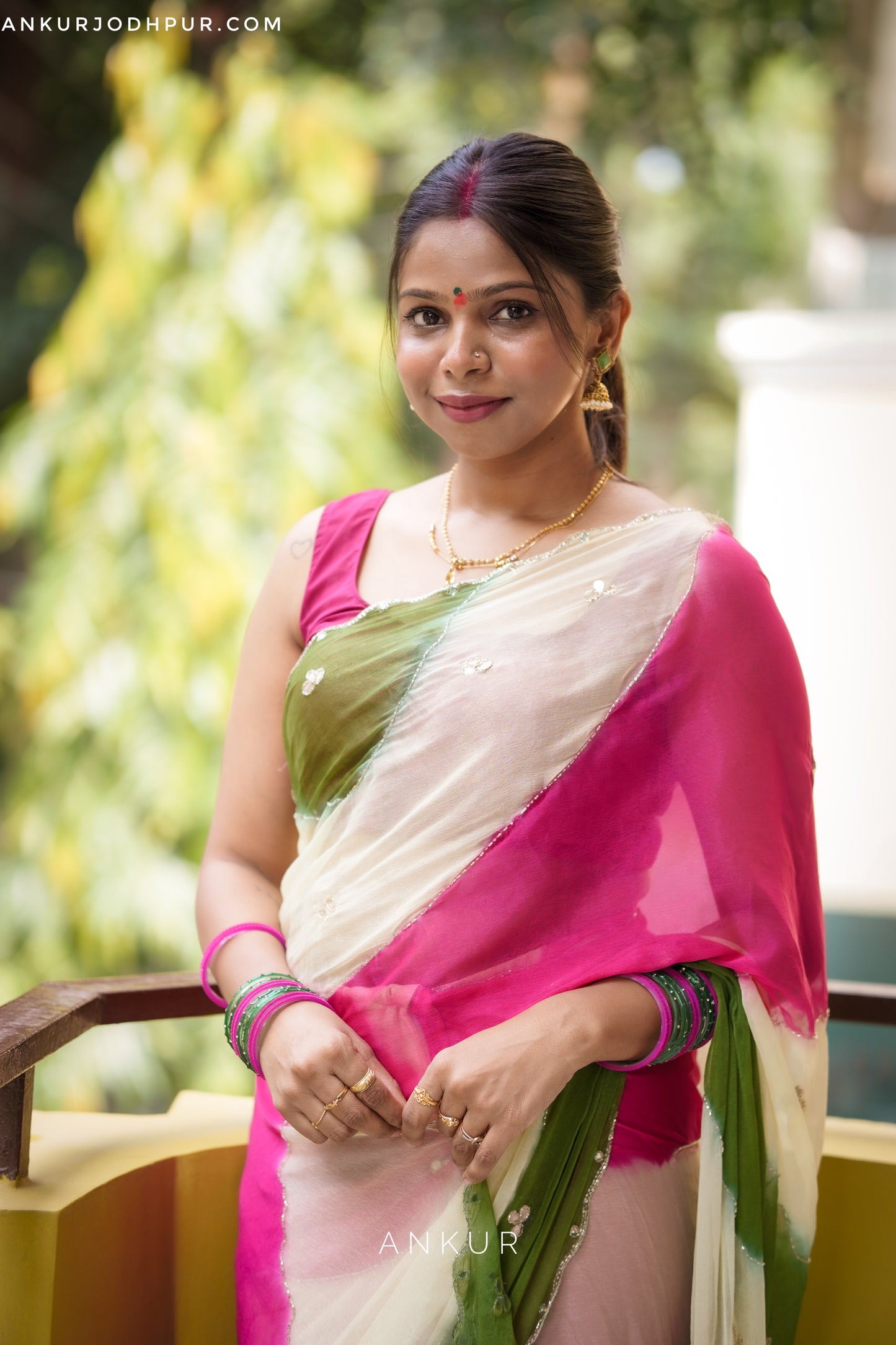 Rani Green Shade Queenly Lehriya Nagina