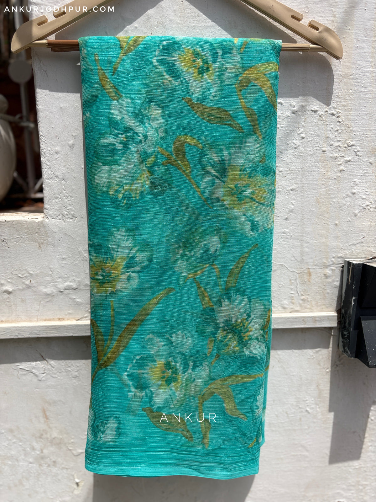 Sea Blue shade texture Crep Silk Saree