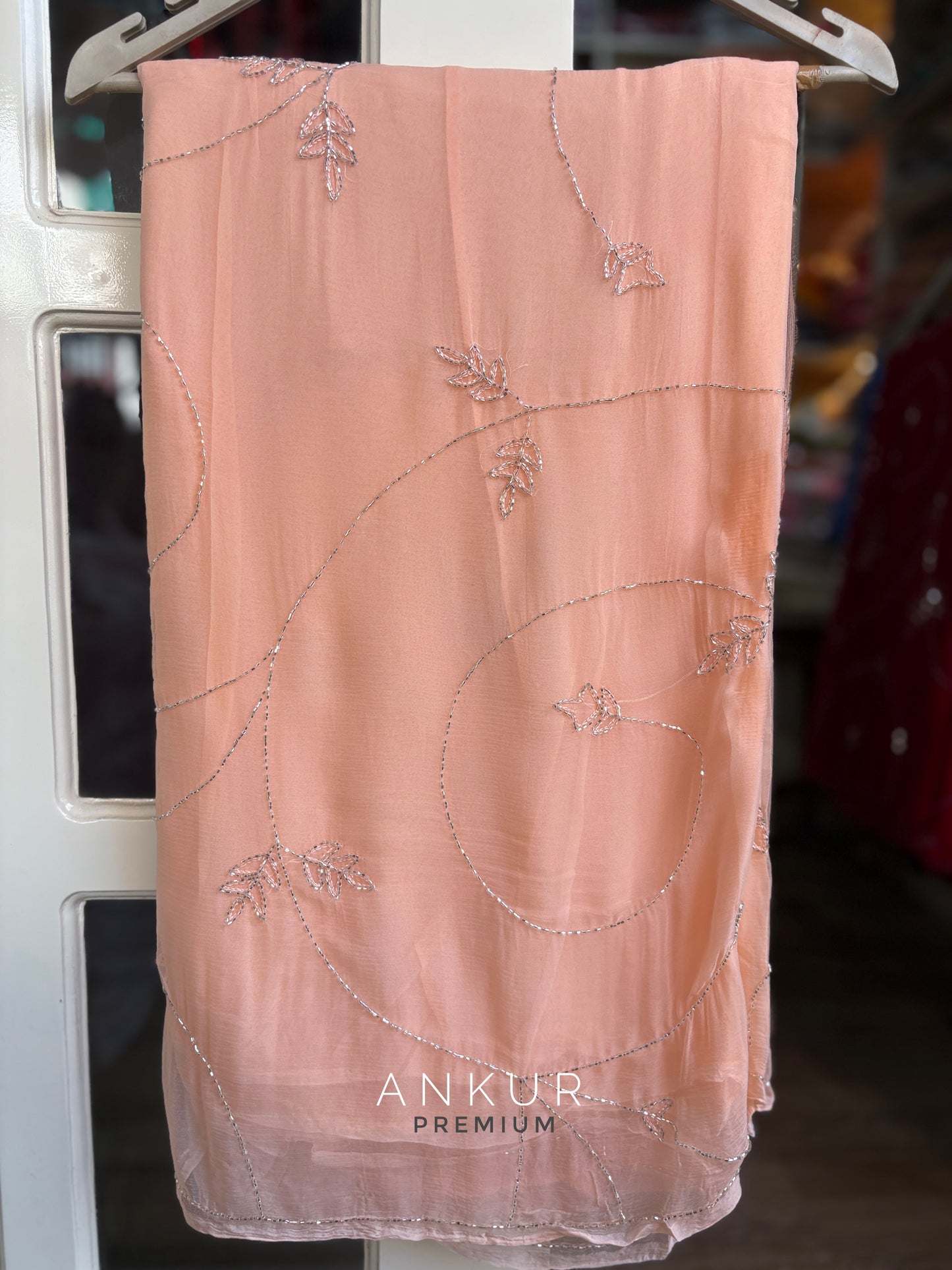 Rooh-e-gulab peach Sequins Pure Chiffon PremSundari