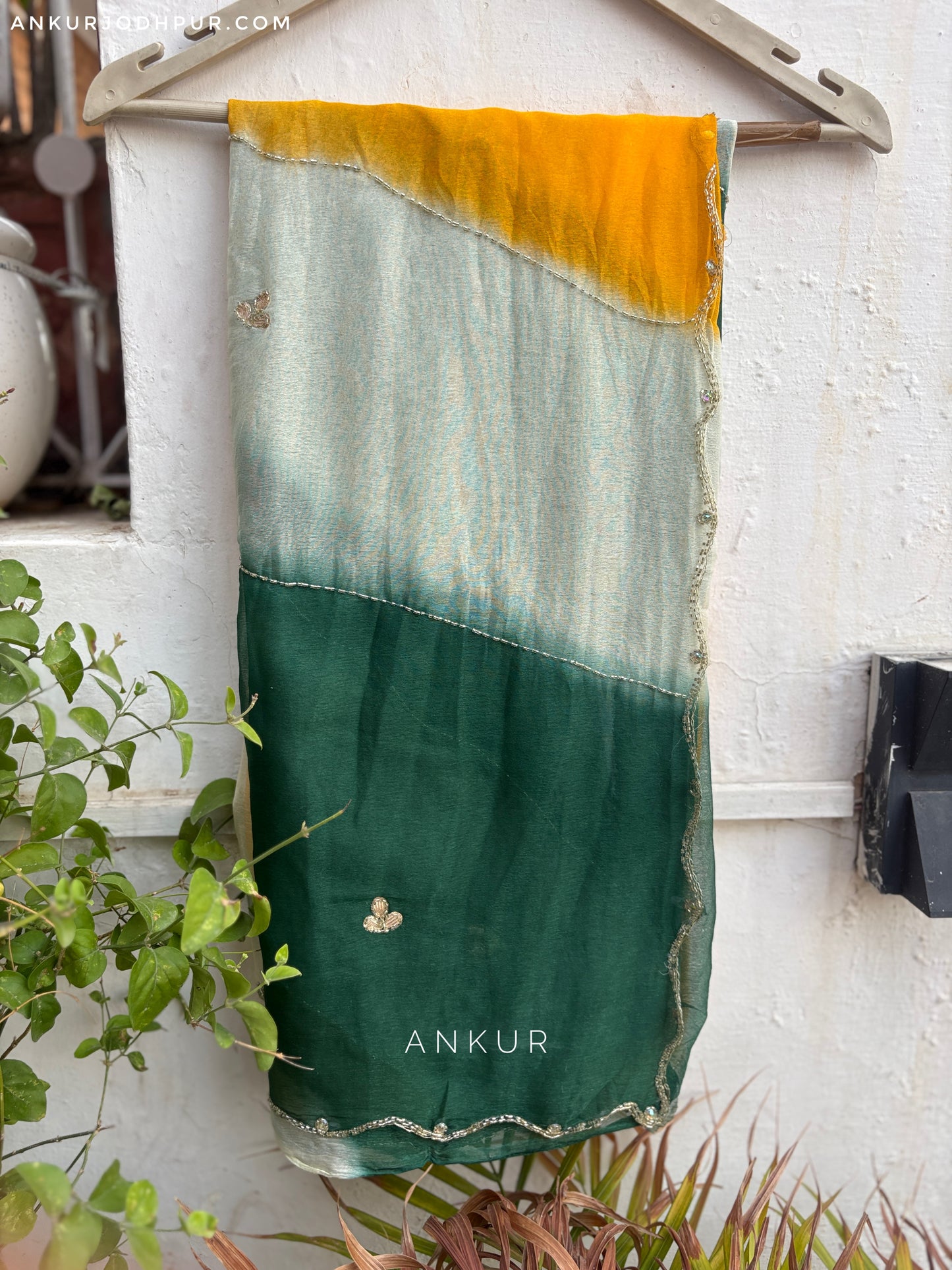 Green Yellow Shade Queenly Lehriya Nagina