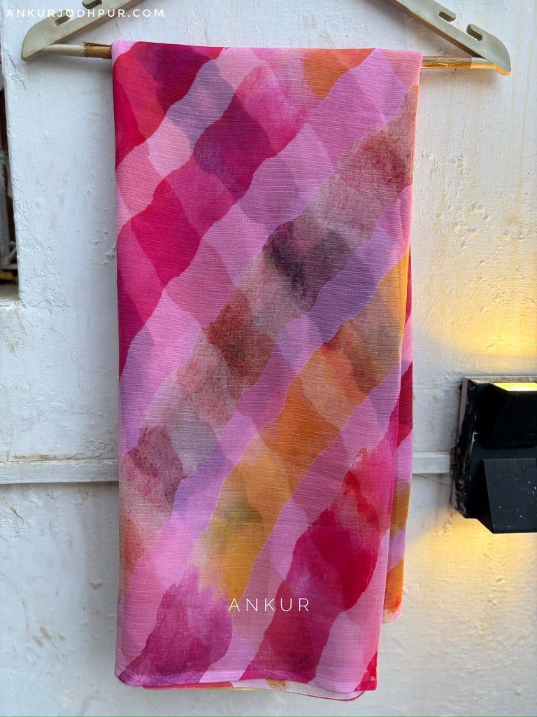 Pink & Purple Multi-Stripe Leheriya Vintage Isha Chiffon