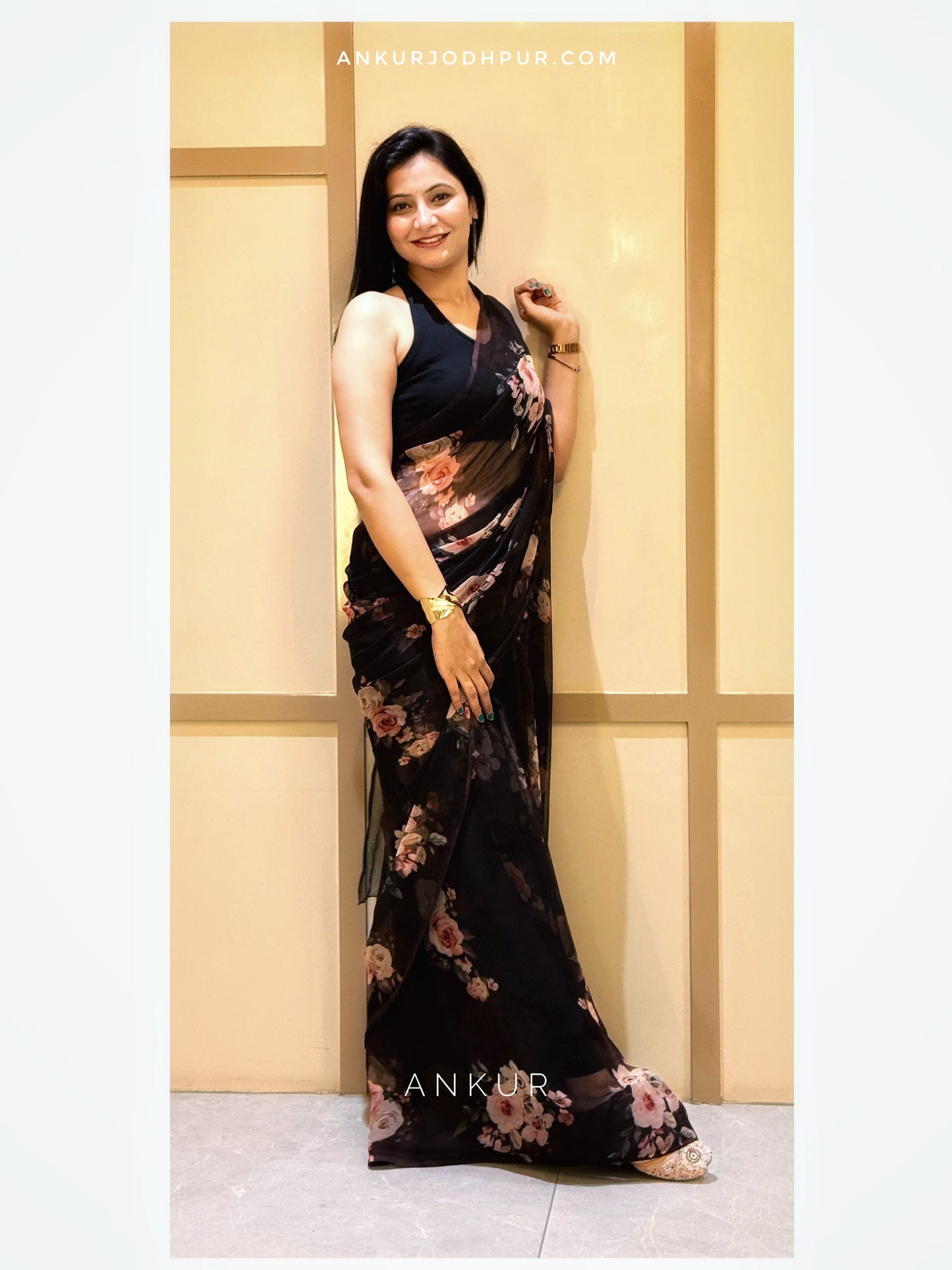 Soft Coffee Black Vintage Isha Chiffon