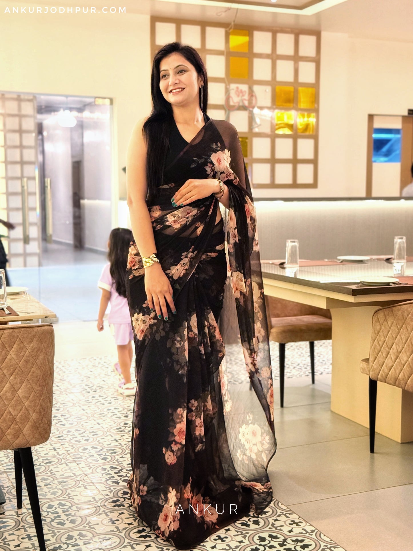 Soft Coffee Black Vintage Isha Chiffon