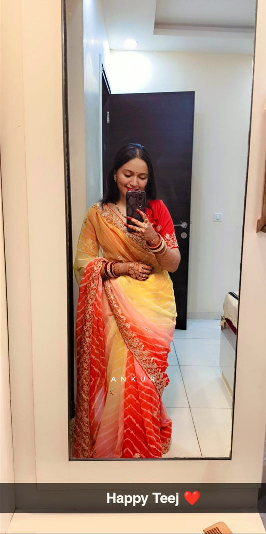 Shaded Lehriya Yellow To Red Nagina