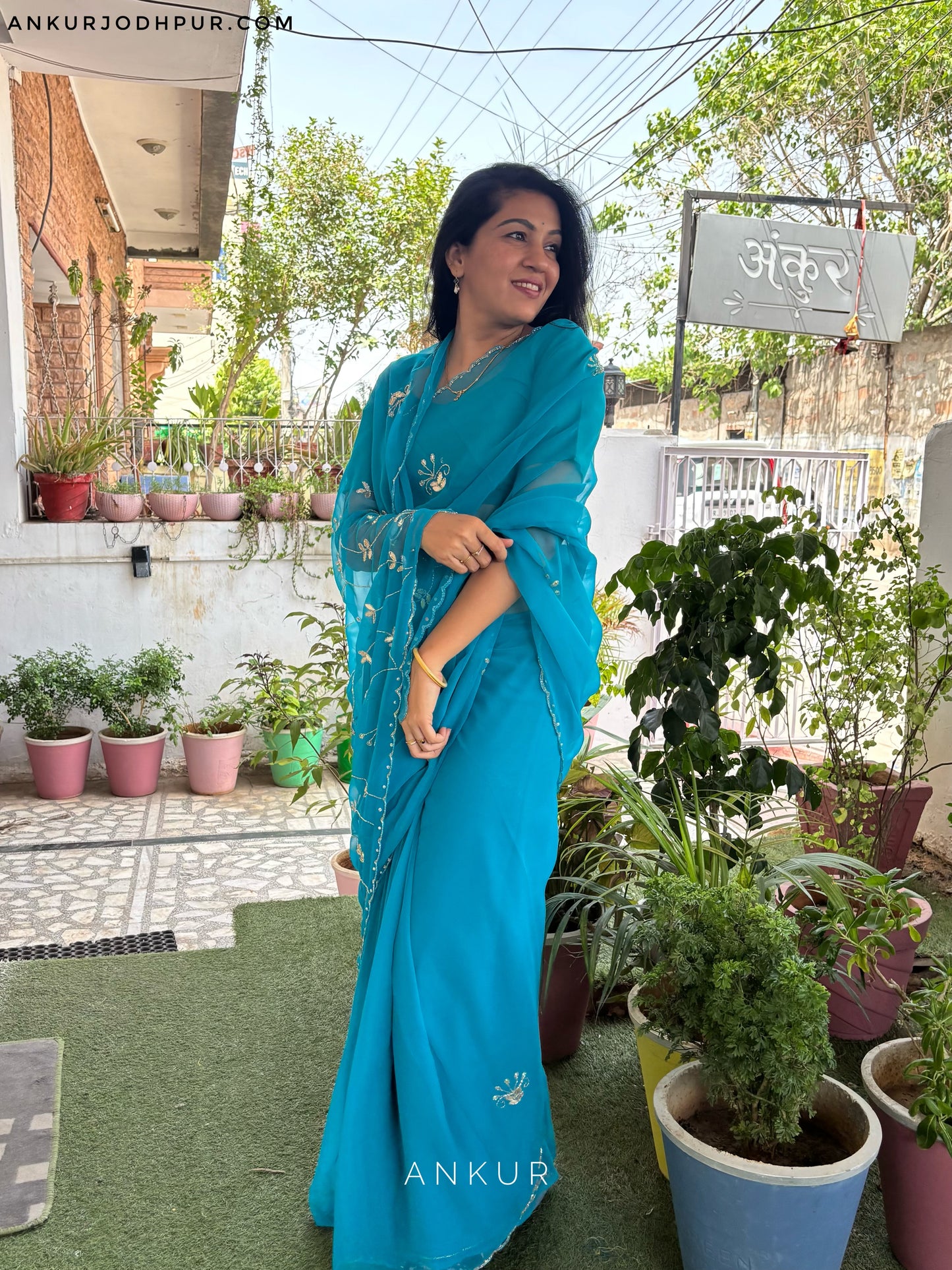 Peacock Blue cut dana Suhani 2.0 Half Pallu Jaal work