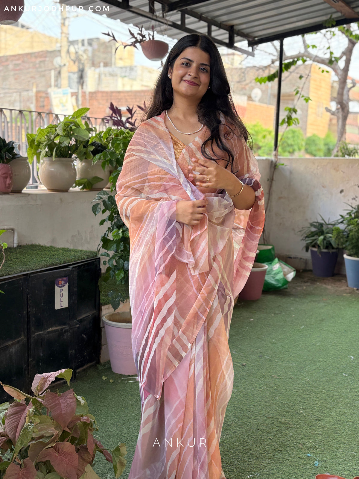 Grey Stripe Vintage Isha Chiffon lehriya