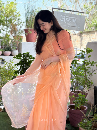 Gulnaar Peach Leaf Pure Chiffon PremSundari