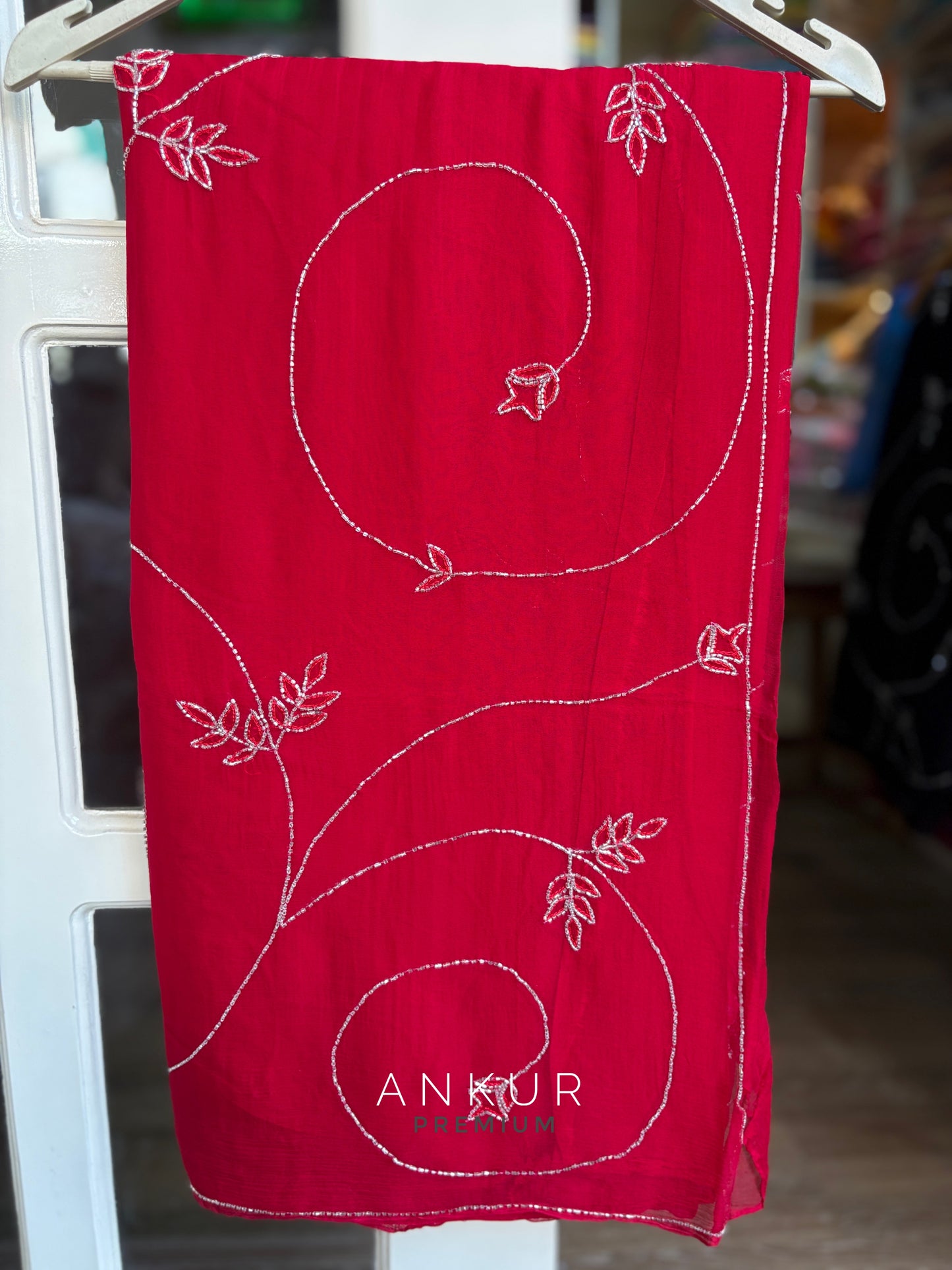 Red chandrika Sequins Pure Chiffon PremSundari