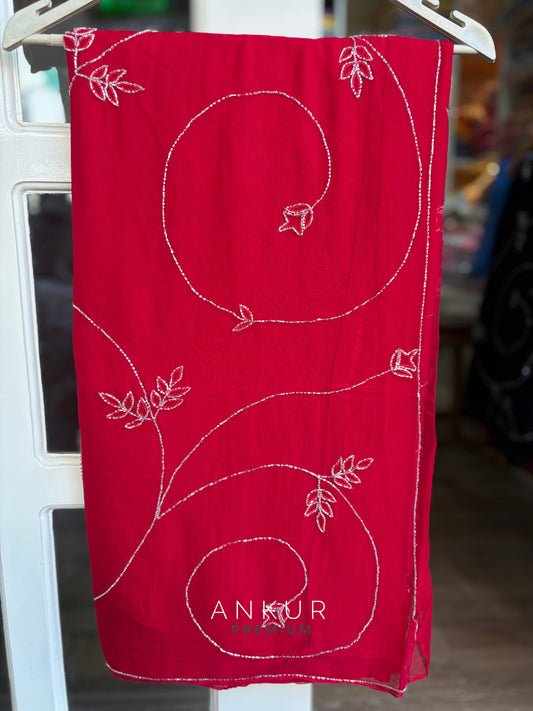 Red chandrika Sequins Pure Chiffon PremSundari