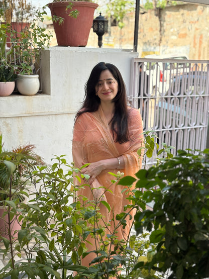 Rooh-e-gulab peach Zari Pure Chiffon PremSundari