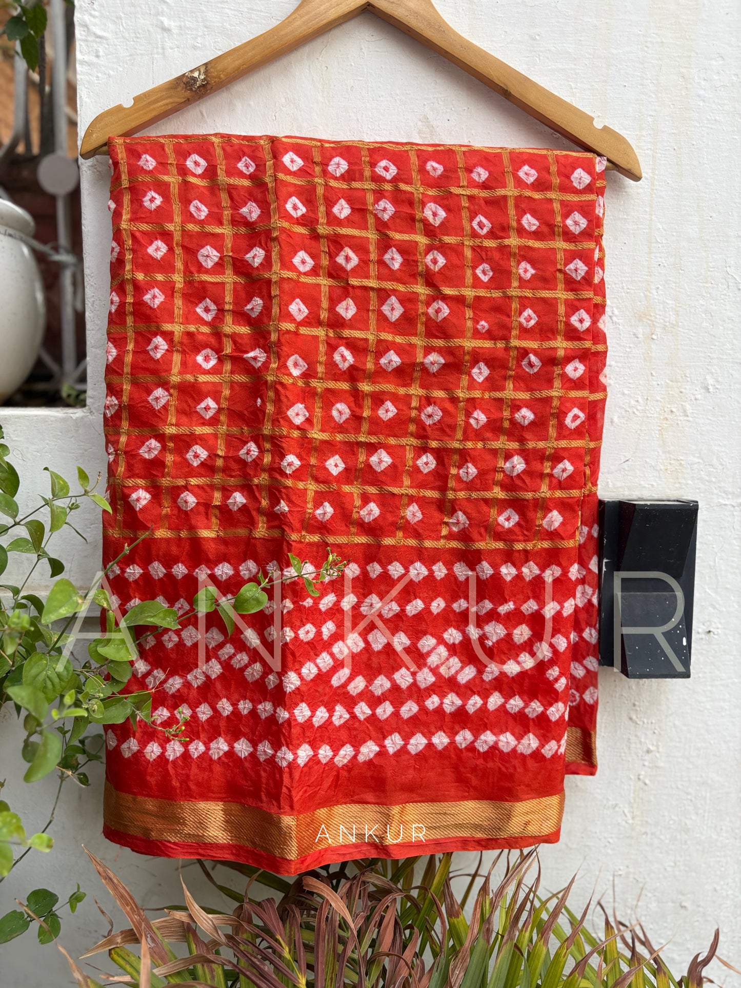 Rust Orange Silk Bandhani