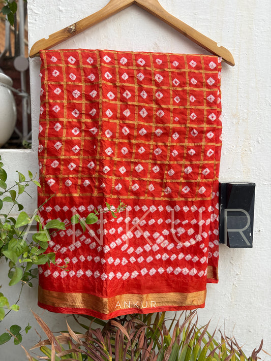 Rust Orange Silk Bandhani