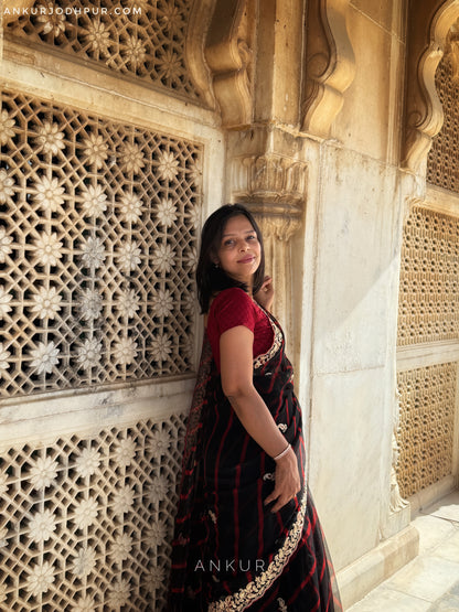Black Red Lehriya Zardozi Nagina