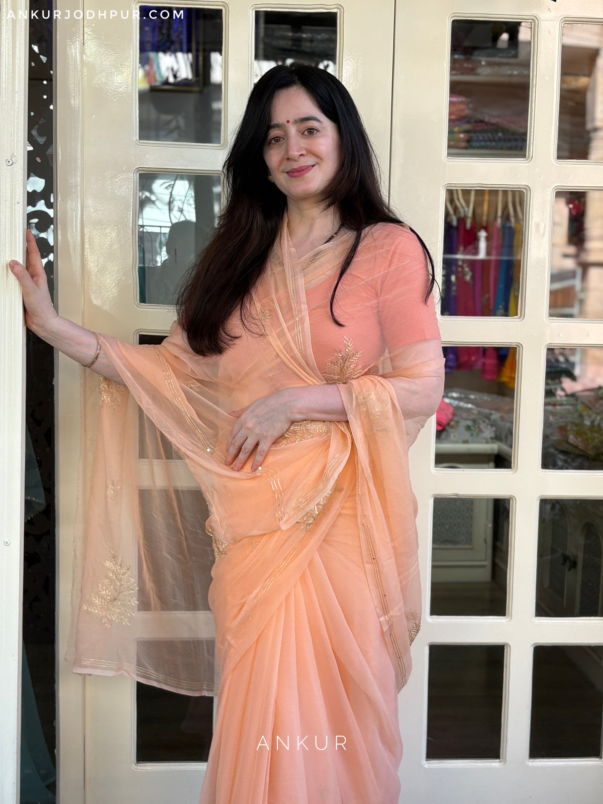 Gulnaar Peach Leaf Pure Chiffon PremSundari