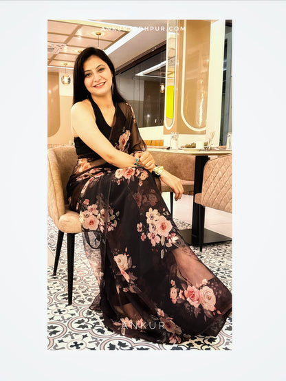 Soft Coffee Black Vintage Isha Chiffon