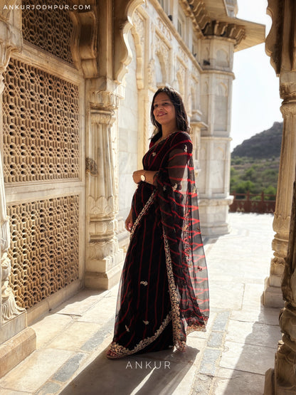 Black Red Lehriya Zardozi Nagina