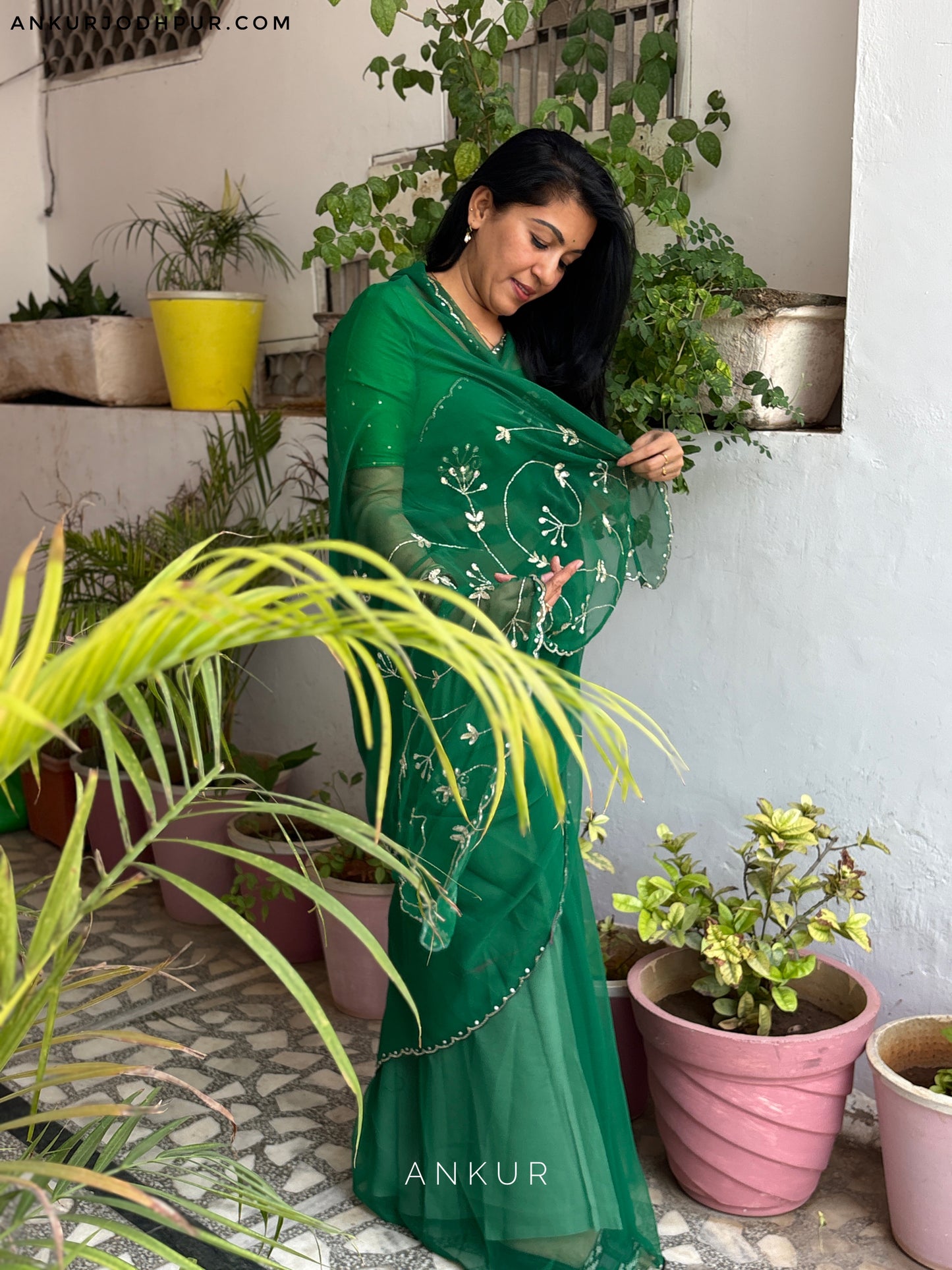Emerald Green cut dana Suhani 2.0 Half Pallu Jaal work