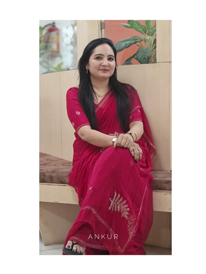 Anjali Rani Red Leaf Pure Chiffon PremSundari