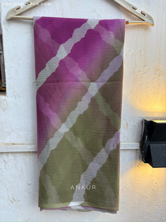 Olive Green Leheriya Print Vintage Isha Chiffon lehriya