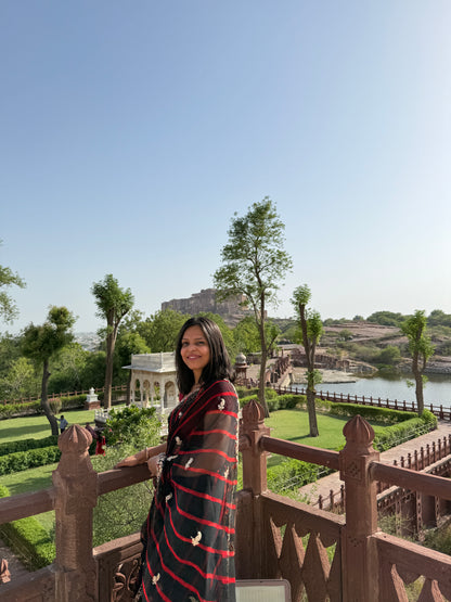 Black Red Lehriya Zardozi Nagina