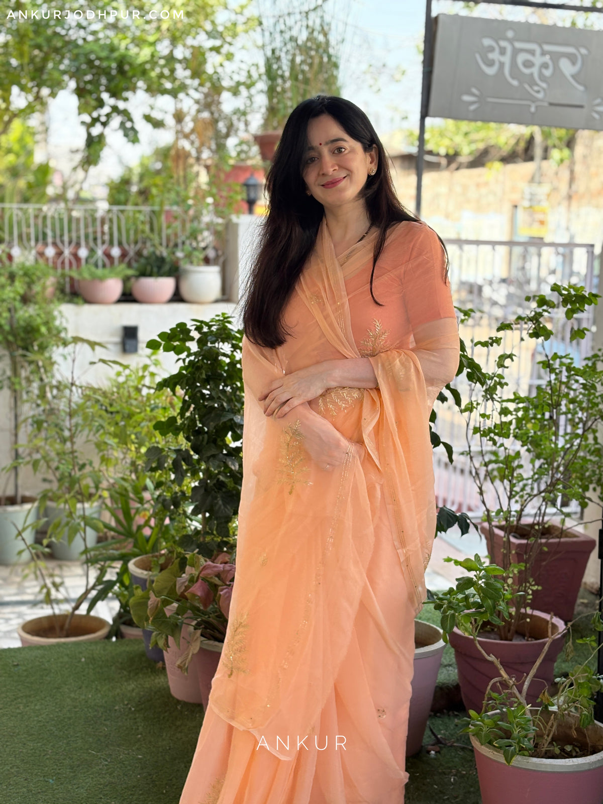 Gulnaar Peach Leaf Pure Chiffon PremSundari